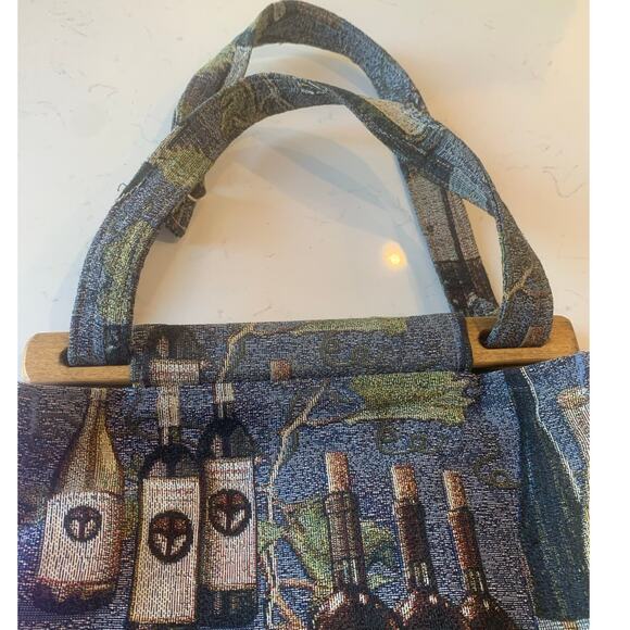 Wine Themed Tapestry Handbag Shoulder Strap 2 Outside Pockets 5 inside Pockets - Picture 2 of 7